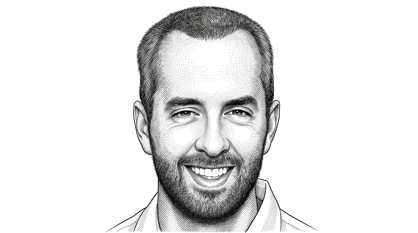 WSJ hedcut-style portrait of Craig Hewitt. A man with short hair and a friendly, thoughtful expression, rendered in black ink with stippling for skin and fine hatching for hair and clothing details.